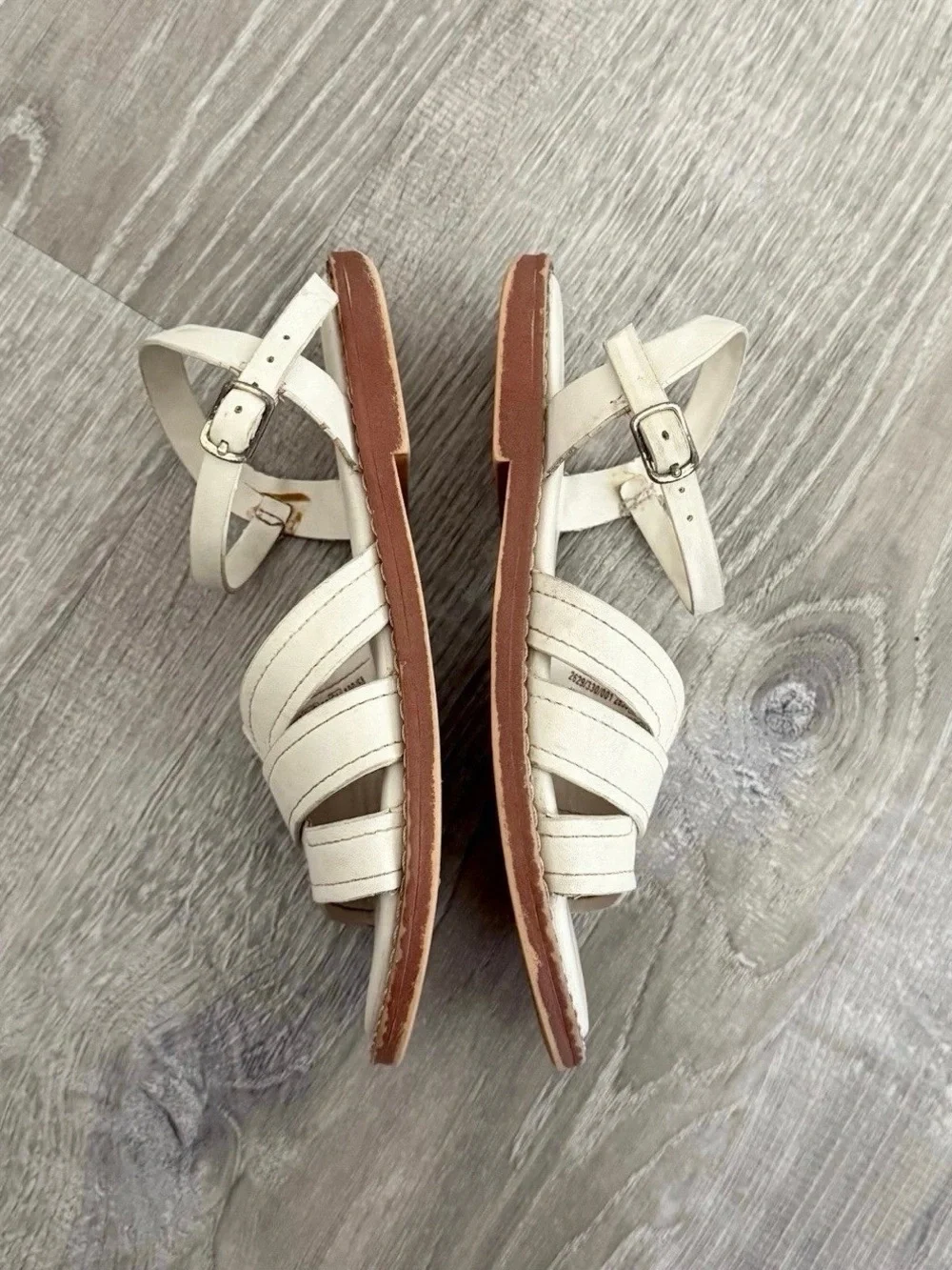 Zara Ivory Leather Strappy Ankle Sandals